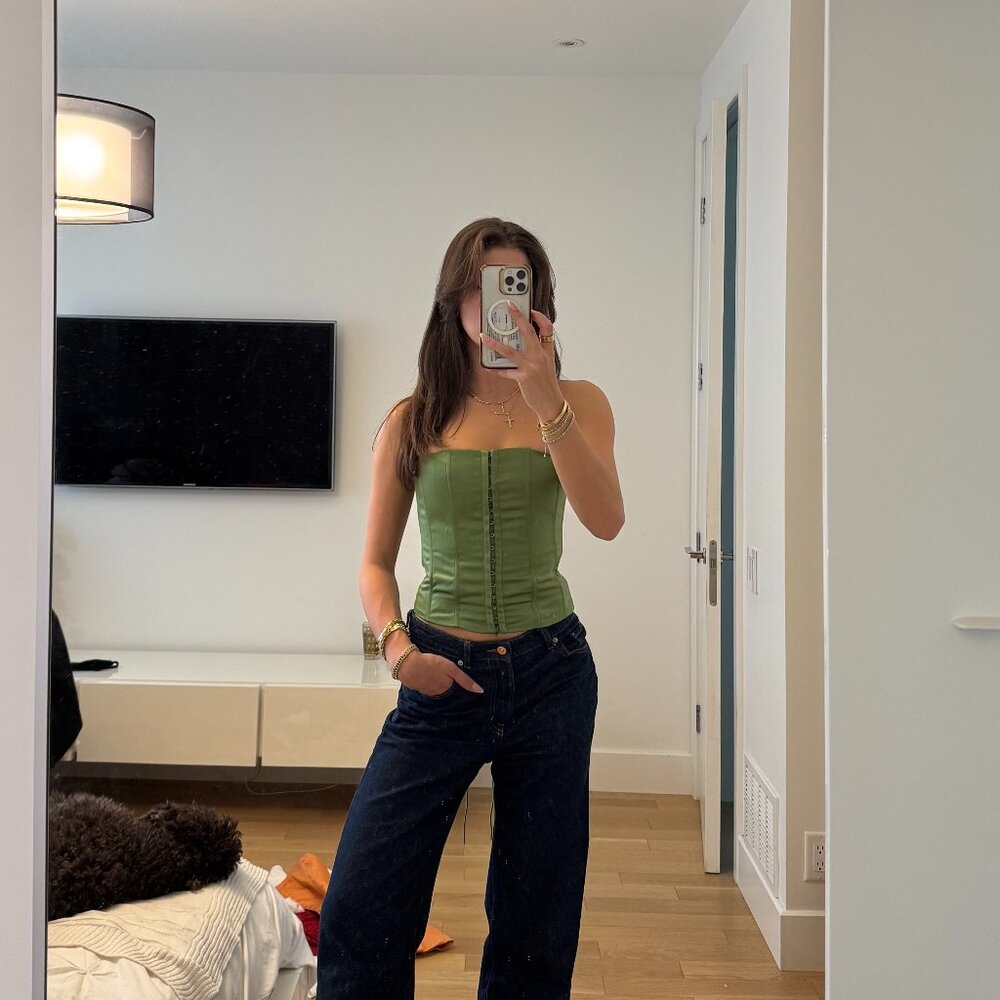 Danielle Guizio Satin Corset Top – Green / Size S